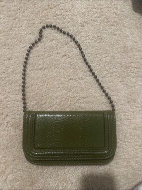 Olive Green Patent Leather Shoulder Bag with Chain Strap